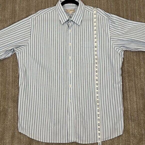 Tommy Bahama Button Front Stipe Blue White Longsleeve Shirt Men Size 17.5 32-33 - Picture 7 of 9